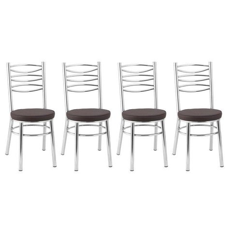 Conjunto 4 Cadeiras para Sala de Jantar Debrum Cromado/Marrom