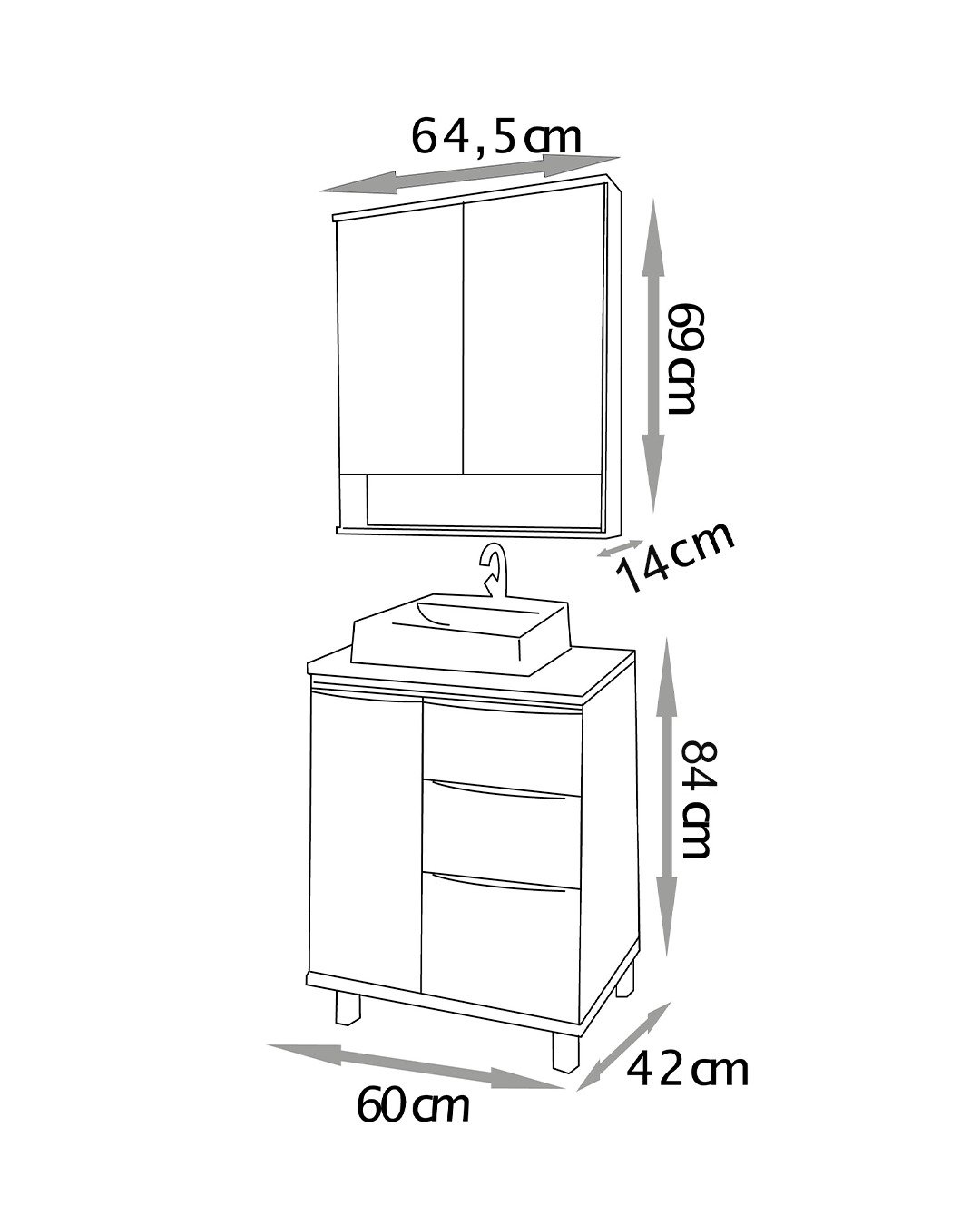 Conjunto para Banheiro Cecilia com Pés 60cm - Fabribam Gabinetes - 5