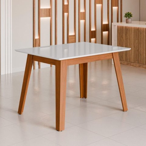 Mesa de Jantar com Vidro 4 Lugares Multimóveis CR50229 Cinamomo-Off White