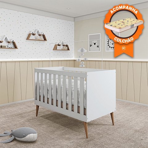 Berço Mini Cama Móveis Estrela Ternura - Branco Acetinado + Colchão Gazin