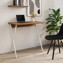 Ver imagem 1 de Mesa Home Office X 80x46 com Base em Ferro para Computador e Estudo - Ferro Branco Tampo Amêndoa