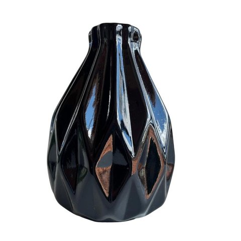 Vaso centro de mesa preto pequeno trabalhado geométrico 3D