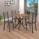 Ver imagem 1 de Conjunto de Mesa Tubular 70cm x 70cm Tampo em MDF com 4 Cadeiras Dany Preto/Floral/Txt