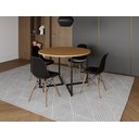 Ver imagem 1 de Mesa Industrial Base Ferro Preto em V Tampo 110cm Canela 4 Cadeiras Eames Madeira Assento Preto