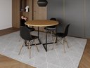 Ver imagem 1 de Mesa Industrial Base Ferro Preto em V Tampo 110cm Canela 4 Cadeiras Eames Madeira Assento Preto