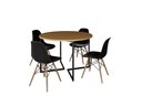 Ver imagem 2 de Mesa Industrial Base Ferro Preto em V Tampo 110cm Canela 4 Cadeiras Eames Madeira Assento Preto