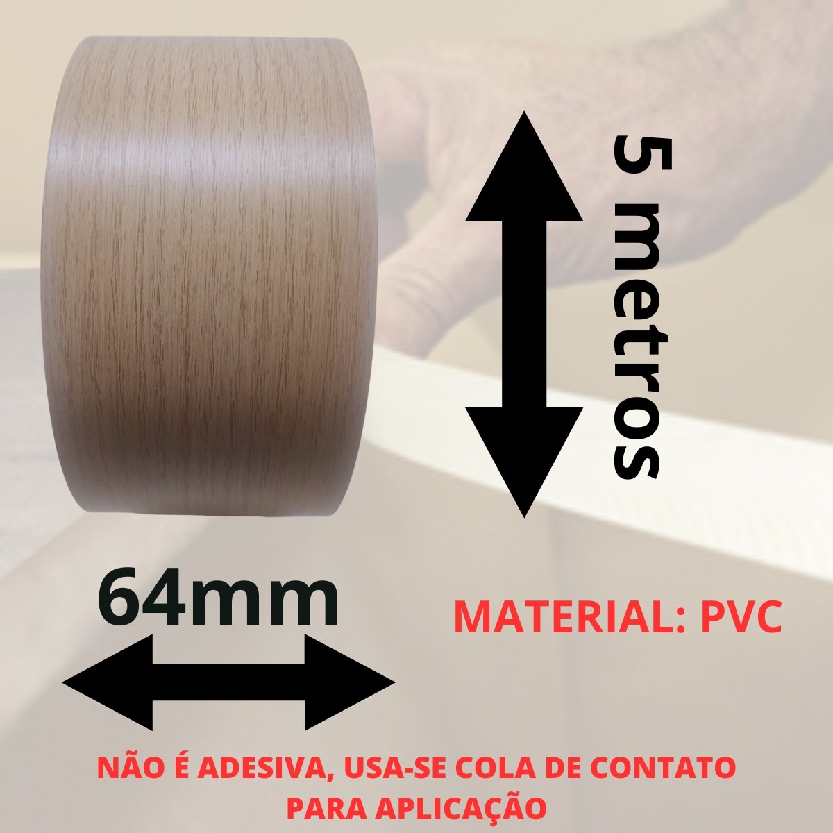 Fita de Borda Madeirado Claro Carvalho Natural Guararapes 64mm X 5m Moveis Acabamento - 3