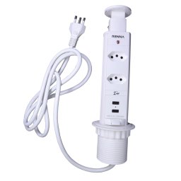 Torre de Tomada Renna Retrátil Embutir Usb Multiplug Branca - 1