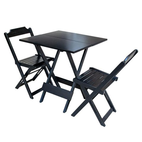 Jogo De Mesa Dobravel Com 2 Cadeiras De Madeira 70X70 Pratica - Preto - Preto