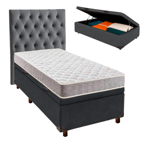 Cama + Bau Blindado e Colchão D23 Solteiro - D23 Inducol + Cabeceira