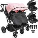 Ver imagem 1 de Carrinho Kiddo para Gemeos 2 Bebe Conforto Colinho Vox Ii Rosa