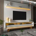 Ver imagem 1 de Rack Com Painel 2,30m para TVs Até 85 Polegadas Com Led e Pés - Nobre Ripado Requinte - Branco Diama