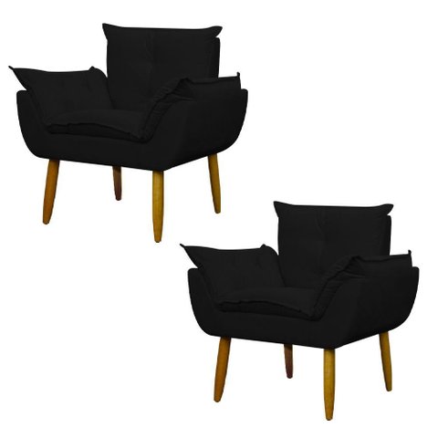 Kit 2 Poltronas Decorativa Sala e Quarto Opala Suede Herrero Cor:preto