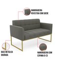 Ver imagem 6 de Sofá Namoradeira Elisa Suede Base Metálica Industrial Dourada - D'Rossi Grafite