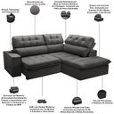 Ver imagem 4 de Sofá 3 Lugares Retrátil Reclinável Chaise Direito 243cm Solin F04 Veludo Grafite - Lyam Decor
