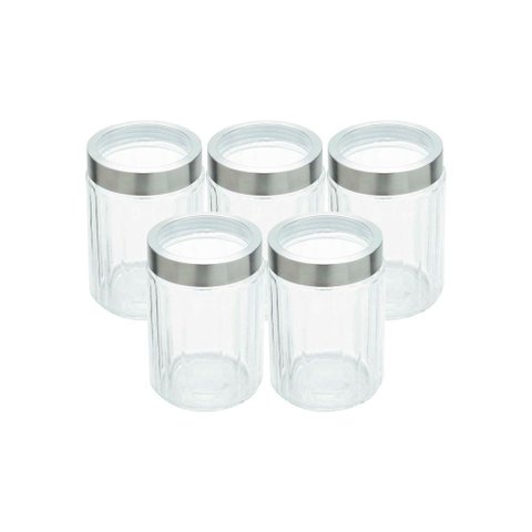 Kit 5 Porta Mantimentos Vidro com Tampa Aço Inox e Visor 1,2l Lyor
