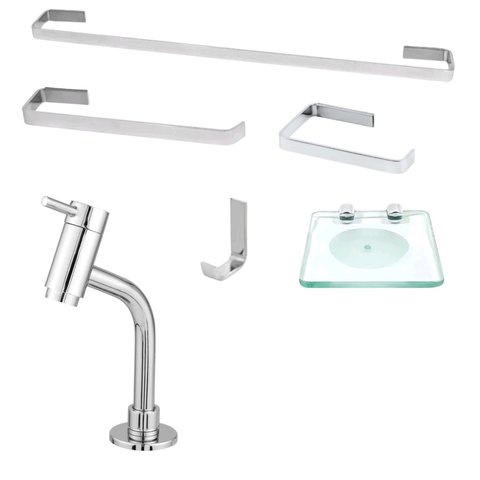 Kit Acessórios para Banheiro com Torneira Metal 6 Peças