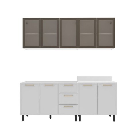 Cozinha Compacta Amara 9 Portas 3 Gavetas com Vidro 40250789 Branco - Politorno