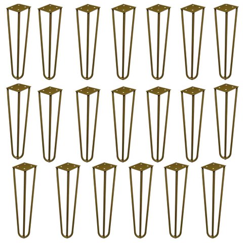 Kit 20 Pés de Metal 25 CM Hairpin Legs Rack e Puffs Dourado