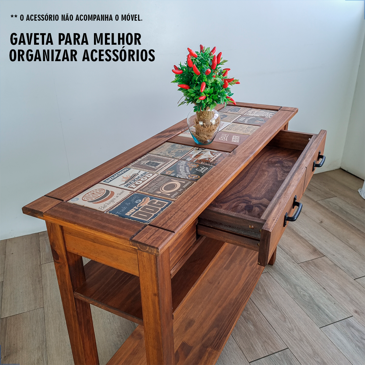 Aparador Rack Buffet Mesa Auxiliar Tv Video 100 Cm Cerâmica Organizador Multiuso Sala Balcão Retro - 8