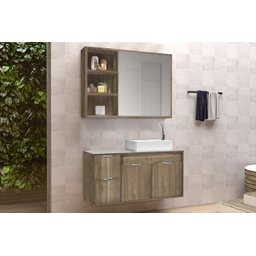 Conjunto Gabinete Banheiro C/ Espelheira - Cj Turin 80 Cm C/ Tampo de Vidro - Avelato - 1