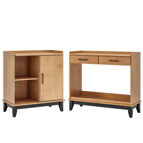 Kit Balcão Buffet e Aparador 90 Cm 100% Madeira Maciça Noble Carvalho/preto