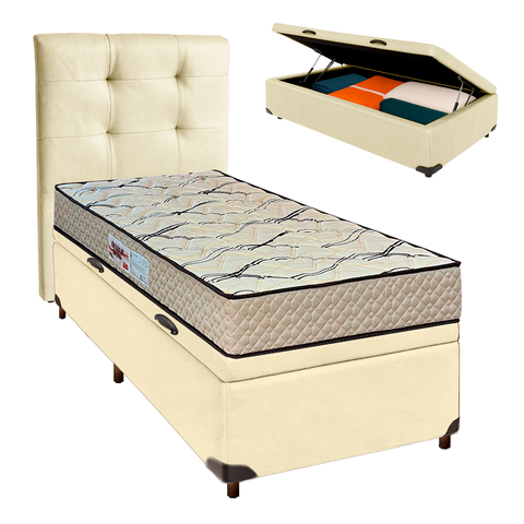 Cama + Bau Blindado e Colchão D33 Solteiro - Maxsono Paropas + Cabeceira