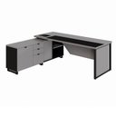 Ver imagem 2 de Mesa de Escritório Executiva com Armário Lateral e Caixa de Tomadas 3 Gavetas 200cm Corporate Cinza Sagrado E Preto