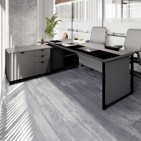 Mesa de Escritório Executiva com Armário Lateral e Caixa de Tomadas 3 Gavetas 200cm Corporate Cinza