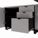 Ver imagem 7 de Mesa de Escritório Executiva com Armário Lateral e Caixa de Tomadas 3 Gavetas 200cm Corporate Cinza Sagrado E Preto