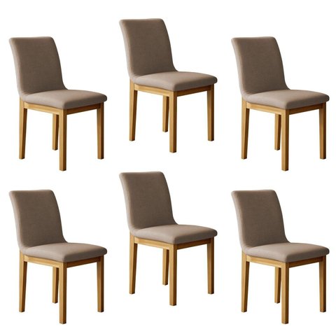Kit 6 Cadeiras para Sala de Jantar Pés Madeira Maciça Bella Bege/Cinamomo
