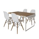 Ver imagem 2 de Mesa Industrial Base Ferro Branco 137x90 Tampo Amêndoa 4 Cadeiras Eiffel Madeira Assento Branco