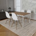 Ver imagem 1 de Mesa Industrial Base Ferro Branco 137x90 Tampo Amêndoa 4 Cadeiras Eiffel Madeira Assento Branco