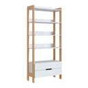 Ver imagem 2 de Estante de Livros 100% MDF 81CMX183CM 2 Gavetas e 4 Prateleiras Elvis Branco/Carvalho