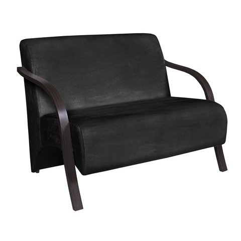 Poltrona Namoradeira 2 Lugares Vênus D Salla Suede Braço Madeira Preto