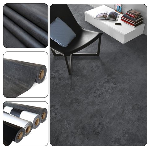 Piso Vinílico em Manta Pvc Preto Branco Dama ou Cimento 1x6m Cor:cimento