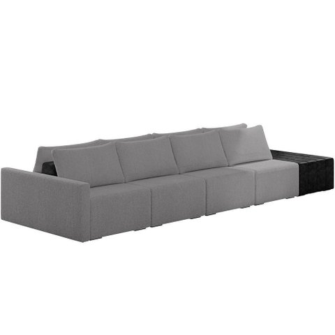 Sofá Ilha Modular para Sala 392cm com Puff Dublin K01 Bouclê Cinza e Sintético Preto - Lyam Decor
