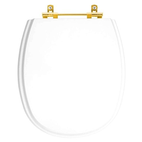 Tampa de Vaso Poliéster Aspen Branco para Bacia Deca com Ferragem Dourada
