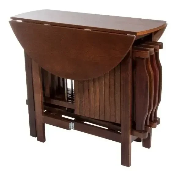 Conjunto Dobrável Prático Mesa 4 Cadeiras Redondo Imbuia Bar Cozinha