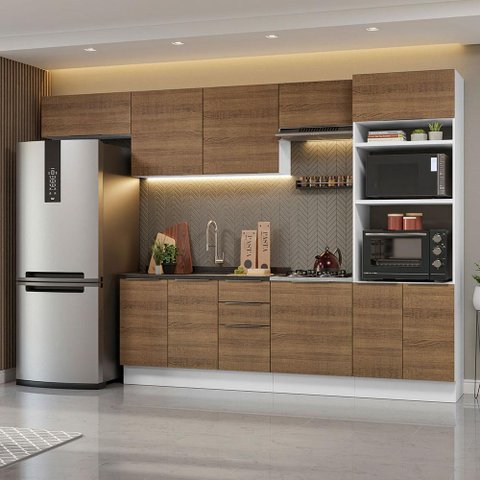 Armário de Cozinha Completa 330cm Branco/Rustic Stella Madesa 05