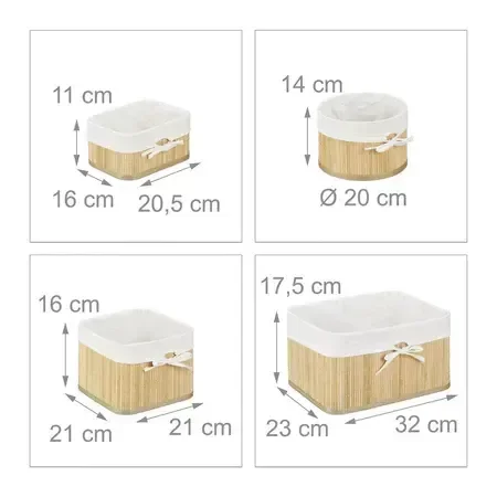 Ver imagem 2 de Kit 4 Cestos Organizadores de Bambu Multiuso C/ Forro