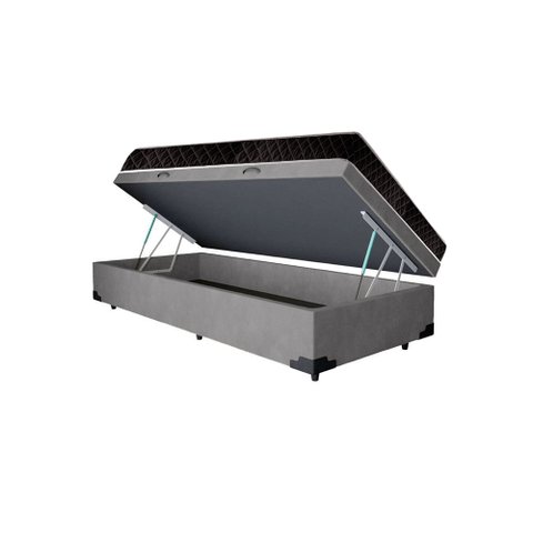 Cama Box Baú Solteiro Colchão Aylla Espuma D33 NK Camas + Box Suede 63x88x188 Cor:Cinza