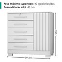 Ver imagem 3 de Comoda 5 Gavetas 1 Porta 99 cm Mary Branco Rudk