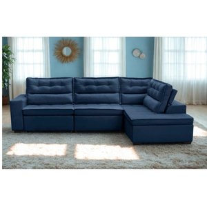 Sofá de Canto Retrátil e Reclinável com Molas 3,00x2,00 Viena Suede Azul Mirra Decor