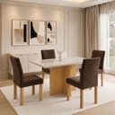 Ver imagem 1 de Conjunto de Mesa de Jantar 4 Lugares Retangular 120x80cm Vidro Cinamomo e Off White