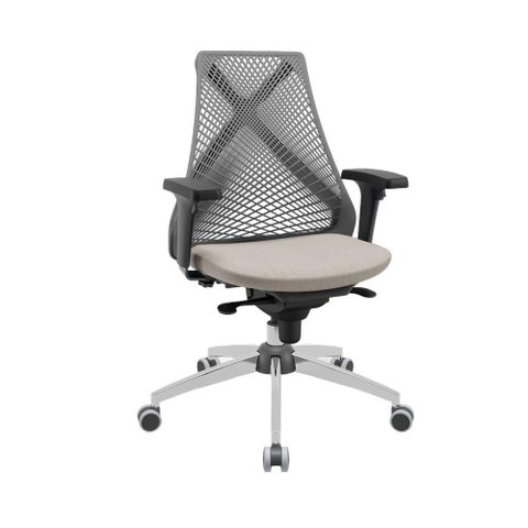 Cadeira de Escritório Ergonômica Bix X+ Sincron Base Cromada Cor:fendi com Cinza