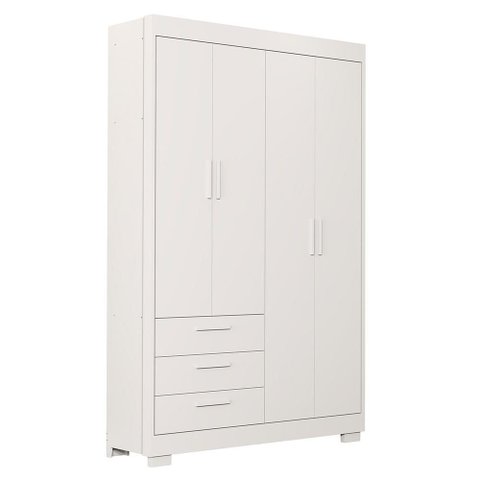 Guarda Roupa Infantil Zaki 4 Portas e 3 Gavetas Branco Fosco - Reller Móveis