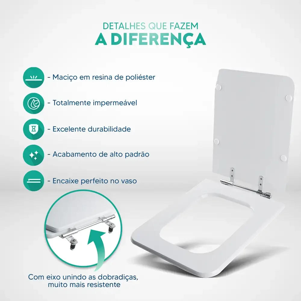 Assento Sanitário Poliester Square Coral para vaso Incepa - 3
