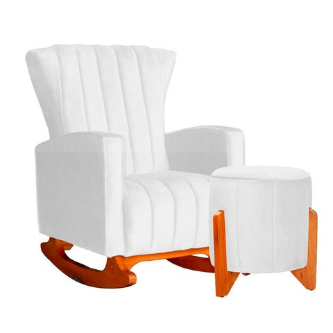 Kit Poltrona Amamentação Balanço + Puff Suede Branco - Vallisa Decor