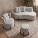 Ver mais imagens de Kit Decorativo Sofá Curvo Orgânico + 01 Puff e Poltrona Luna Boucle Cinza Claro - Montanaris Decor